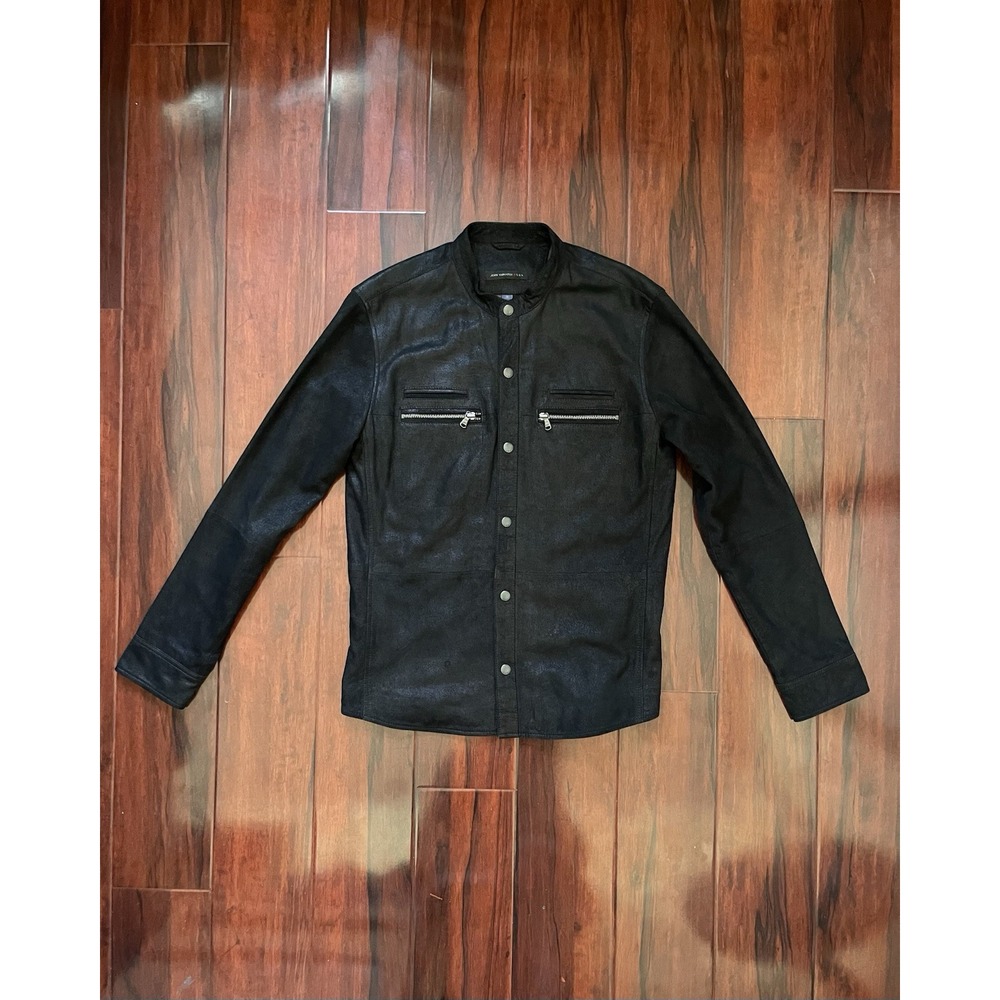 John Varvatos Goat Skin Suede Leather Shirt Jacket Black Men's Small MSRP $698